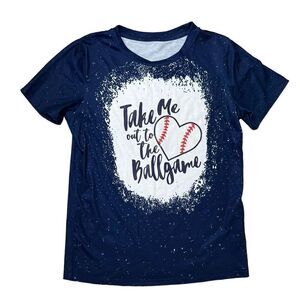 Blue Speckled Take Me Out to the Ballgame Graphic T-Shirt MEDIUM Baseball Casual